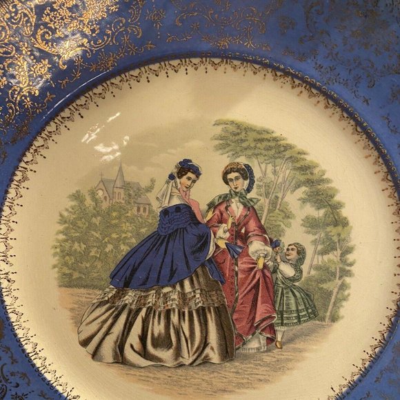 VINTAGE 10 3/4" SERVICE PLATE by SALEM PALE BLUE/GOLD ACCENTS made in USA - Picture 2 of 4